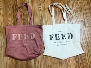 Lot of 2 NWT Feed Projects 10 Canvas Tote Market Bags Lightweight Foldable